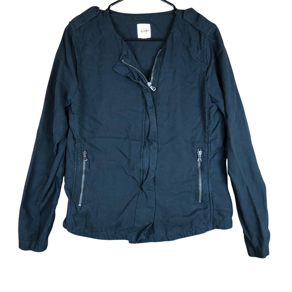 Gap Womens Jacket Black Full Zip Casual Front Zip Pockets Lyocell Casual Small